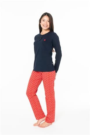 U.S. Polo Assn. 20146 Kadın Lacıvert Yuvarlak Yaka Uzun Kollu Pijama Takımı