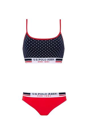 U.S. Polo Assn. 66252 Kadın Lacivert Puanlı Puanlı Büstiyer Şort Takım
