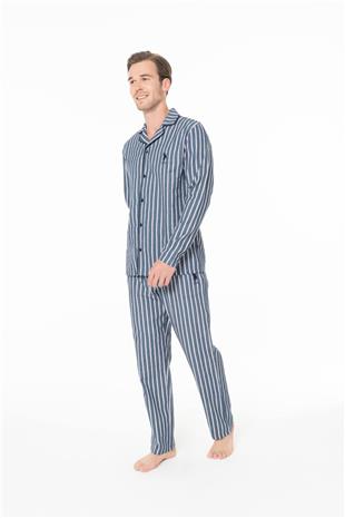 U.S. Polo Assn. 18978 Erkek Lacıvert Önden Düğme Detaylı Uzun Kollu Pijama Takımı
