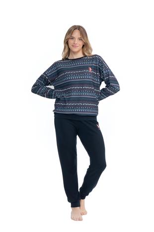 U.S. Polo Assn. 17112 Kadın Lacivert Uzun Kollu Yuvarlak Yaka Pijama Takım