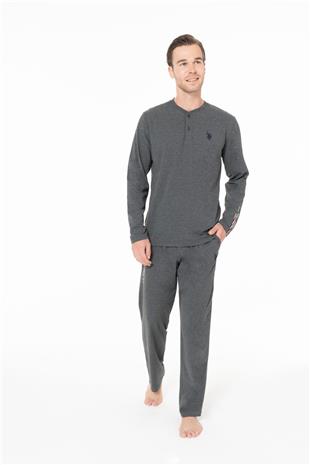 U.S. Polo Assn. 18959 Erkek Antrasıt Melanj Yuvarlak Yaka Patlı Uzun Kollu Pijama Takımı