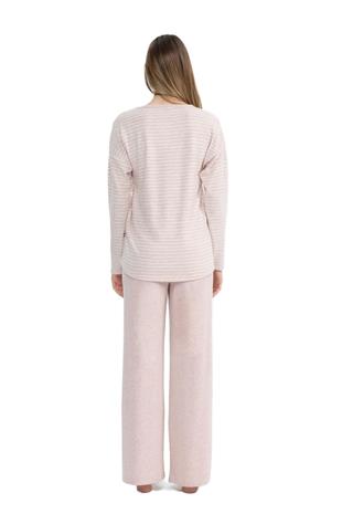 U.S. Polo Assn. 17083 Kadın Pembe Melanj Uzun Kollu Yuvarlak Yaka Pijama Takım