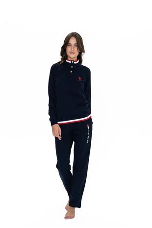 U.S. Polo Assn. 20112 Kadın Lacıvert Uzun Kollu Dik Yaka Pijama Takımı