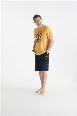 U.S. Polo Assn. 19016 Erkek Sarı Kısa Kollu Yuvarlak Yaka Şort Takımı