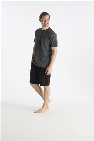 U.S. Polo Assn. 19021 Erkek Antrasıt Melanj Kısa Kollu Yuvarlak Yaka Şort Takımı