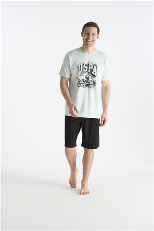 U.S. Polo Assn. 19016 Erkek Mınt Kısa Kollu Yuvarlak Yaka Şort Takımı
