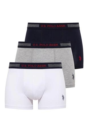 U.S. Polo Assn. 90004 Erkek Lacivert-Grimelanj-Beyaz Battal Beden 3 Lü Boxer