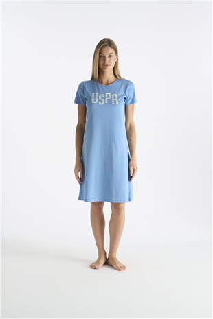 U.S. Polo Assn. 20206 Kadın Mavı Kısa Kollu Yuvarlak Yaka Gecelik