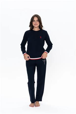 U.S. Polo Assn. 20110 Kadın Lacıvert Uzun Kollu Yuvarlak Yaka Pijama Takımı