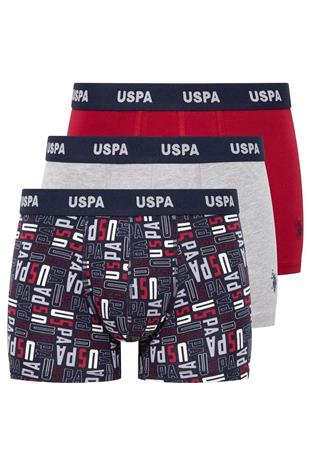 U.S. Polo Assn. 80509 Erkek Baskılı-Bordo-Grimelanj Pamuklu 3 Lü Boxer
