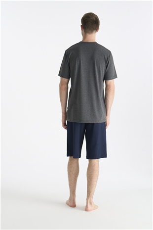 U.S. Polo Assn. 19011 Erkek Antrasıt Melanj Kısa Kollu Yuvarlak Yaka Şort Takımı