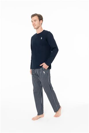U.S. Polo Assn. 18994 Erkek Lacıvert Yuvarlak Yaka Uzun Kollu Pijama Takımı