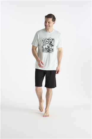 U.S. Polo Assn. 19016 Erkek Mınt Kısa Kollu Yuvarlak Yaka Şort Takımı