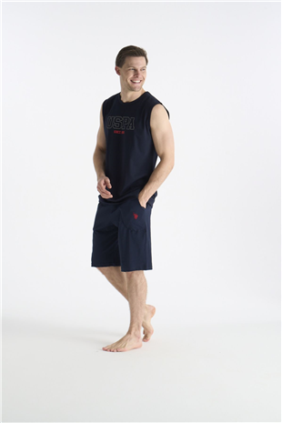 U.S. Polo Assn. 19010 Erkek Lacıvert Sıfır Kollu Yuvarlak Yaka Şort Takımı