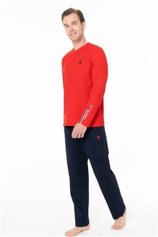 U.S. Polo Assn. 18959B Erkek Kırmızı Yuvarlak Yaka Patlı Uzun Kollu Pijama Takımı