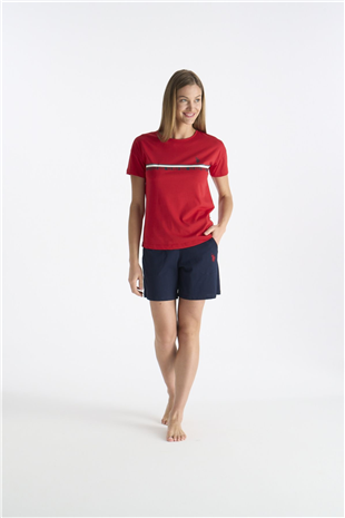 U.S. Polo Assn. 20194 Kadın Kırmızı Kısa Kollu Yuvarlak Yaka Şort Takım