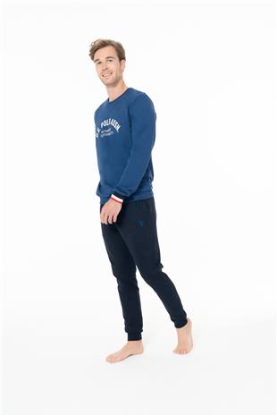 U.S. Polo Assn. 18943 Erkek Lacıvert Yuvarlak Yaka Uzun Kollu Pijama Takımı