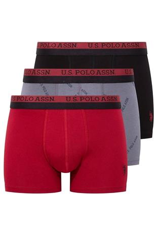 U.S. Polo Assn. 80522 Erkek Baskılı-Bordo-Siyah Modal 3 Lü Boxer
