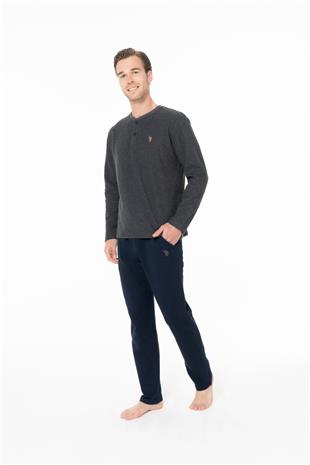 U.S. Polo Assn. 18966 Erkek Antrasıt Yuvarlak Yaka Patlı Uzun Kollu Pijama Takımı