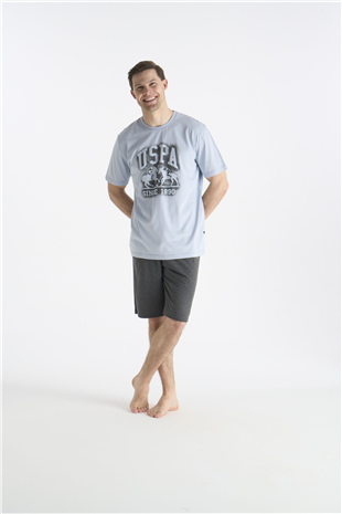 U.S. Polo Assn. 19016 Erkek Mavı Kısa Kollu Yuvarlak Yaka Şort Takımı