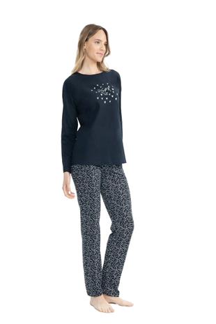 U.S. Polo Assn. 17116 Kadın Lacivert Uzun Kollu Yuvarlak Yaka Pijama Takım