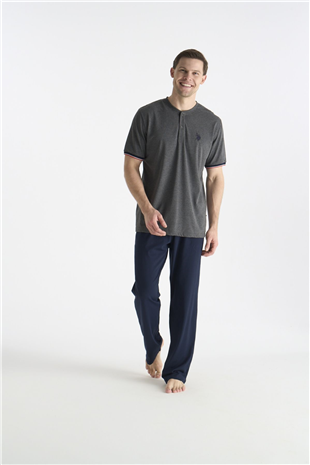 U.S. Polo Assn. 19029B Erkek Antrasıt Melanj Kısa Kollu Yuvarlak Yaka Battal Pijama Takımı