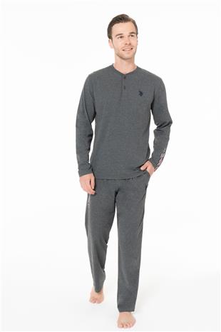 U.S. Polo Assn. 18959B Erkek Antrasıt Melanj Yuvarlak Yaka Patlı Uzun Kollu Pijama Takımı