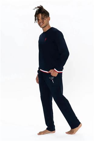 U.S. Polo Assn. 18920 Erkek Lacıvert Uzun Kollu Yuvarlak Yaka Manşetli Pijama Takımı