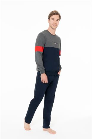 U.S. Polo Assn. 18930 Erkek Antrasıt Melanj Yuvarlak Yaka Uzun Kollu Pijama Takımı