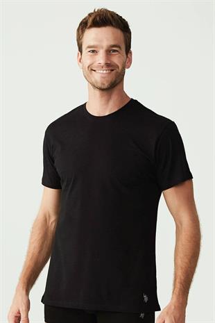 U.S. Polo Assn. 90002 Erkek Siyah Pamuklu Battal Beden 2 Li Yuvarlak Yaka T-Shirt