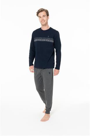 U.S. Polo Assn. 18953 Erkek Lacıvert Yuvarlak Yaka Uzun Kollu Pijama Takımı