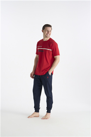 U.S. Polo Assn. 19038 Erkek Kırmızı Kısa Kollu Yuvarlak Yaka Pijama Takımı