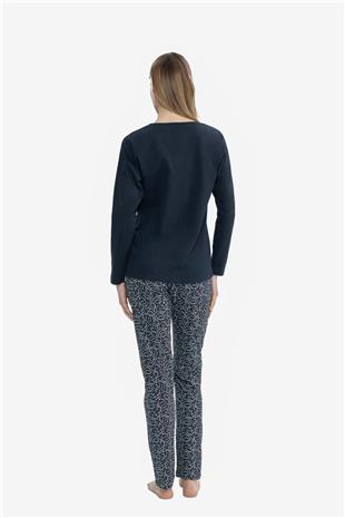 U.S. Polo Assn. 17116 Kadın Lacivert Uzun Kollu Yuvarlak Yaka Pijama Takım