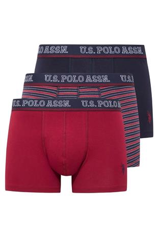 U.S. Polo Assn. 80516 Erkek Baskılı-Bordo-Lacivert Pamuklu 3 Lü Boxer