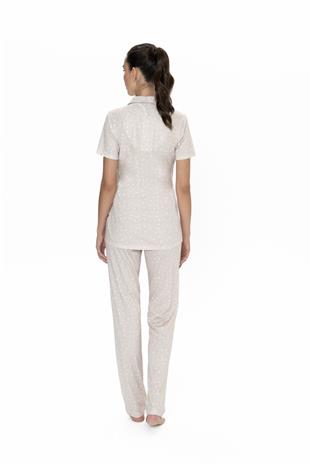 U.S. Polo Assn. 20051 Kadın Bej Kısa Kollu Boydan Patlı Pijama Takımı