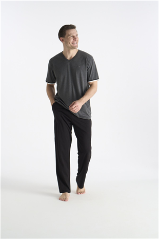 U.S. Polo Assn. 19041 Erkek Antrasıt Melanj Kısa Kollu V Yaka Pijama Takımı