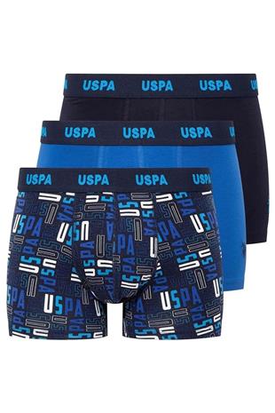 U.S. Polo Assn. 80509 Erkek Baskılı-Bordo-Grimelanj Pamuklu 3 Lü Boxer
