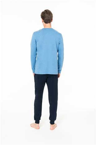 U.S. Polo Assn. 18951 Erkek Mavı Yuvarlak Yaka Uzun Kollu Pijama Takımı