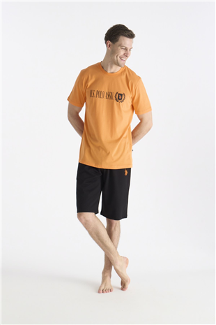 U.S. Polo Assn. 19017 Erkek Turuncu Kısa Kollu Yuvarlak Yaka Şort Takımı