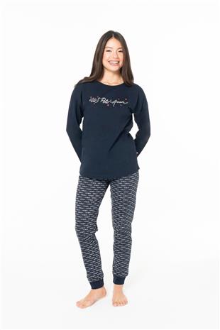 U.S. Polo Assn. 20147 Kadın Lacıvert Yuvarlak Yaka Uzun Kollu Pijama Takımı