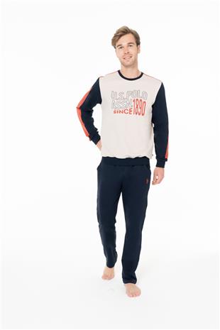 U.S. Polo Assn. 18939 Erkek Bej Yuvarlak Yaka Uzun Kollu Pijama Takımı