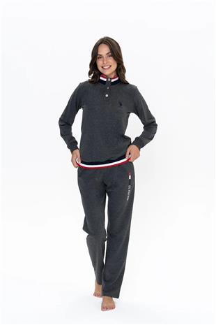 U.S. Polo Assn. 20112 Kadın Antrasıt Melanj Uzun Kollu Dik Yaka Pijama Takımı