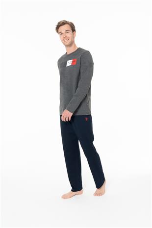 U.S. Polo Assn. 18945 Erkek Antrasıt Melanj Yuvarlak Yaka Uzun Kollu Pijama Takımı