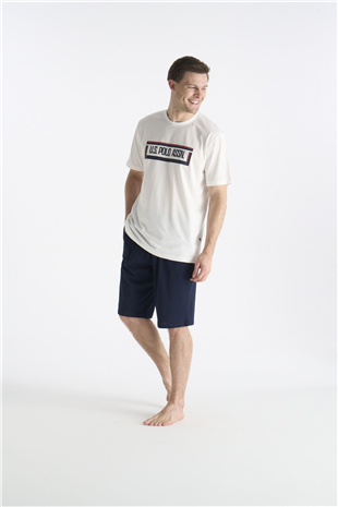 U.S. Polo Assn. 19006 Erkek Ekru Kısa Kollu Yuvarlak Yaka Şort Takımı