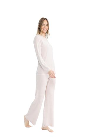 U.S. Polo Assn. 17129 Kadın Pembe Uzun Kollu Patlı Pijama Takım