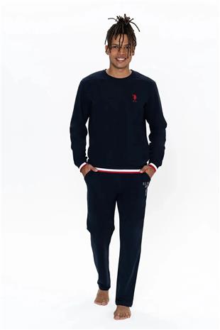 U.S. Polo Assn. 18920 Erkek Lacıvert Uzun Kollu Yuvarlak Yaka Manşetli Pijama Takımı