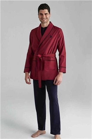 U.S. Polo Assn. 12000 Erkek Bordo Sabahlık Pijama Şort 5li Set Takım