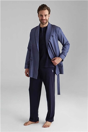 U.S. Polo Assn. 12000 Erkek Lacivert Sabahlık Pijama Şort 5li Set Takım