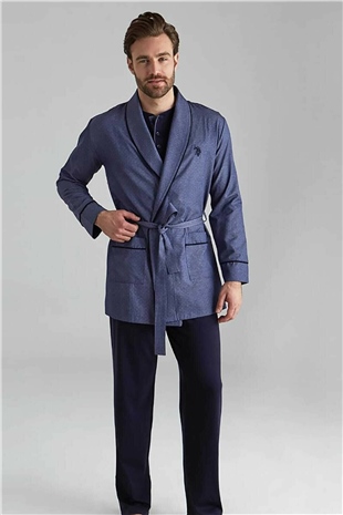 U.S. Polo Assn. 12000 Erkek Lacivert Sabahlık Pijama Şort 5li Set Takım