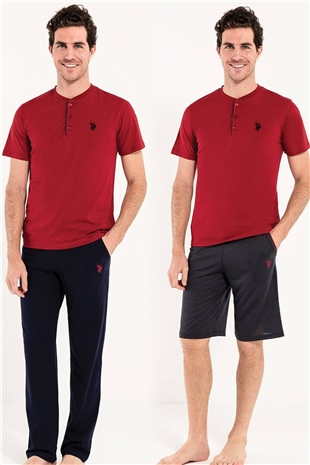 U.S. Polo Assn. 12005 Erkek Bordo 3lü Pijama Takım